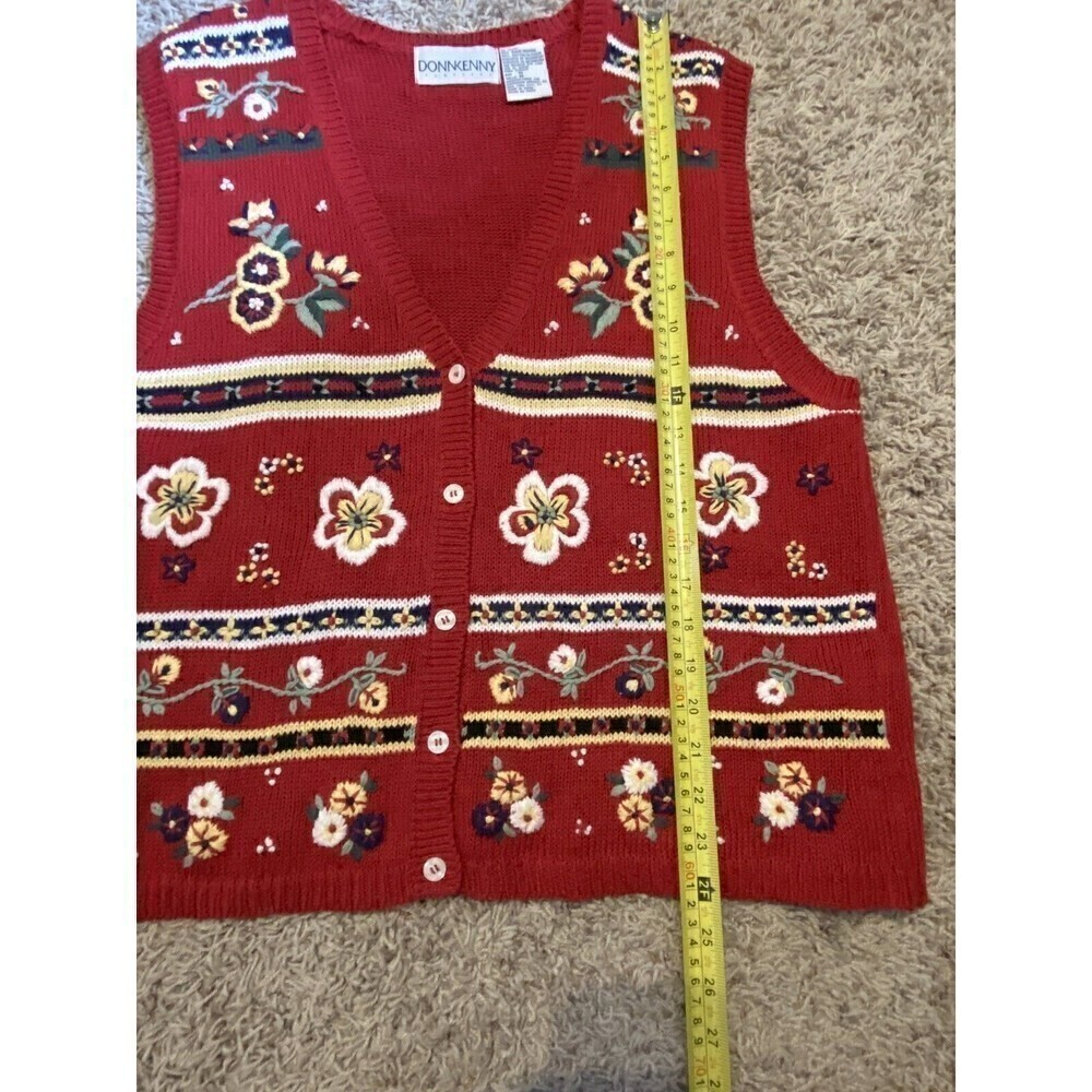 DONNKENNY Vintage Embroidered Vest Womens Size Medium 90s Red Floral Button Down - Picture 7 of 7